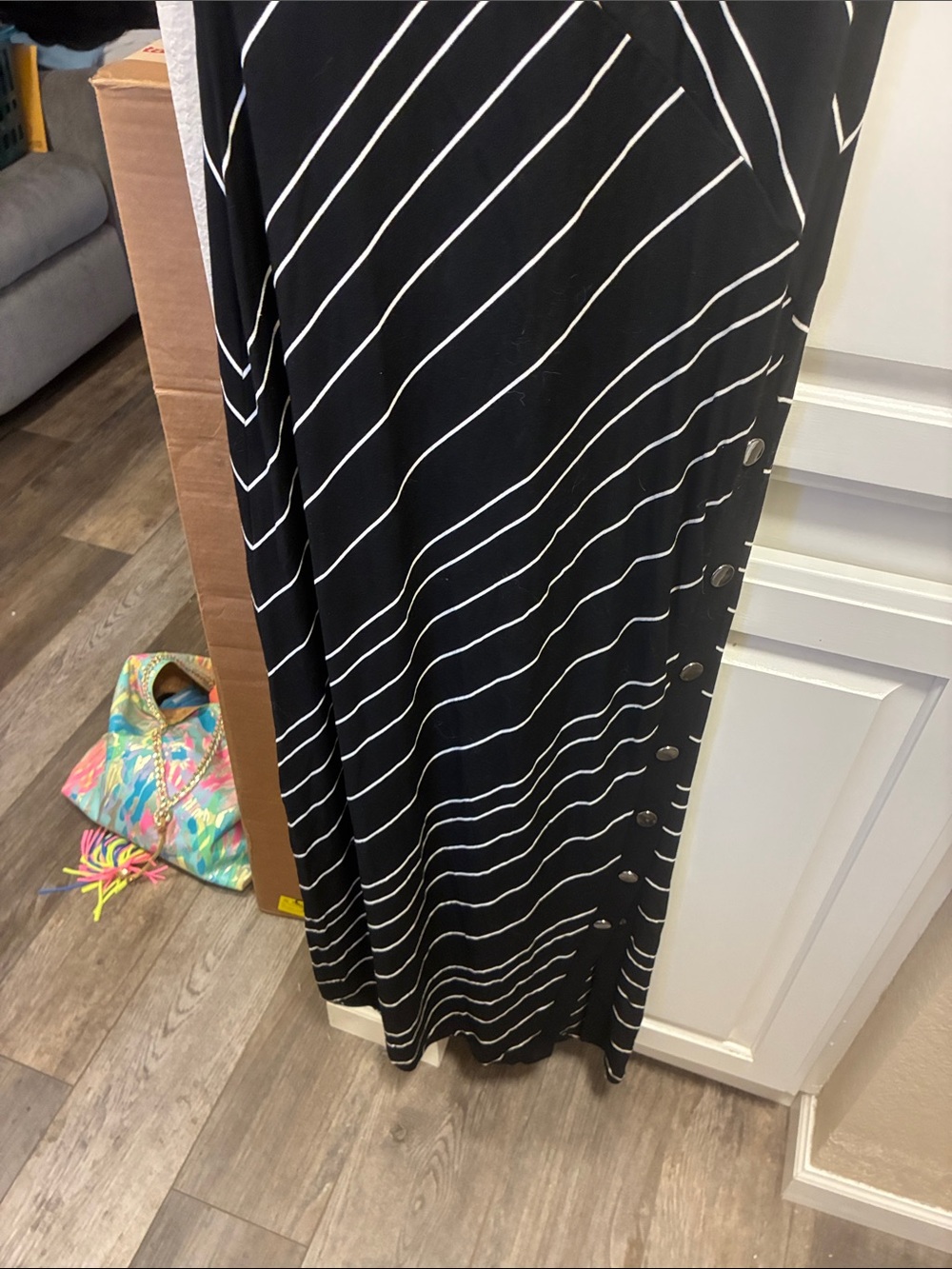 White House Black Market Black and White Diagonal-Stripe Maxi Dress - Picture 4 of 9